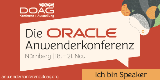 Banner der Oracle Anwenderkonferenz 2025 mit Speaker-Hinweis